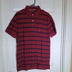 Tommy Hilfiger Red and Black Short Sleeve Polo Shirt with Classic Collar